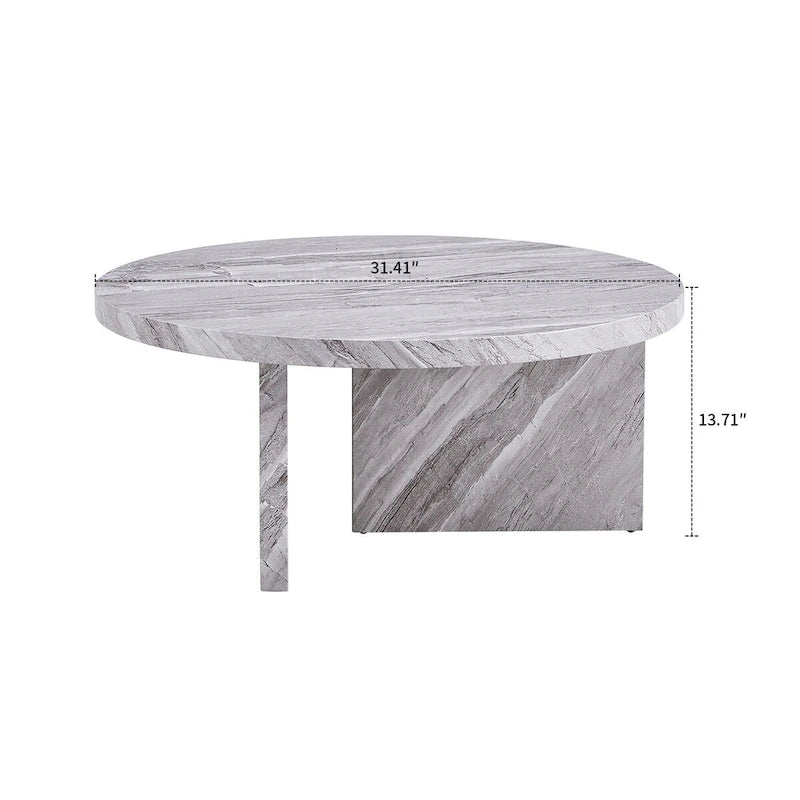 Table basse ronde moderne et élégante en bois avec surface en placage imitation marbre