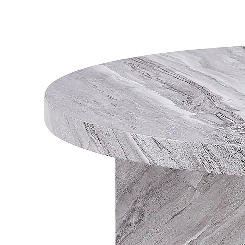 Table basse ronde moderne et élégante en bois avec surface en placage imitation marbre