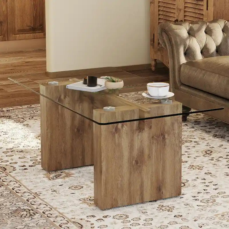 Table basse moderne minimaliste en verre trempé transparent