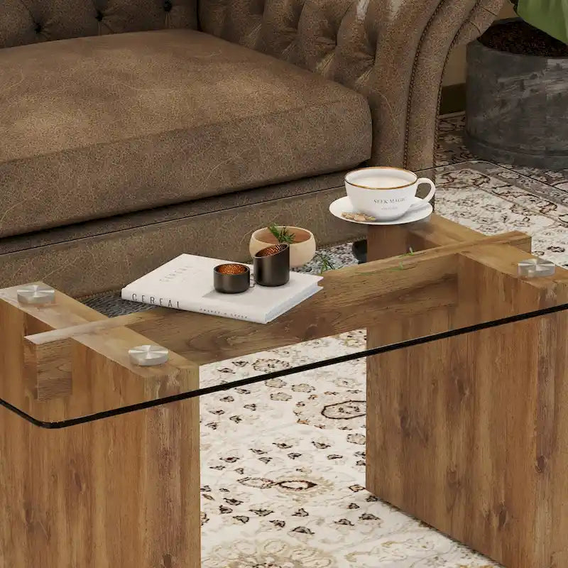 Table basse moderne minimaliste en verre trempé transparent