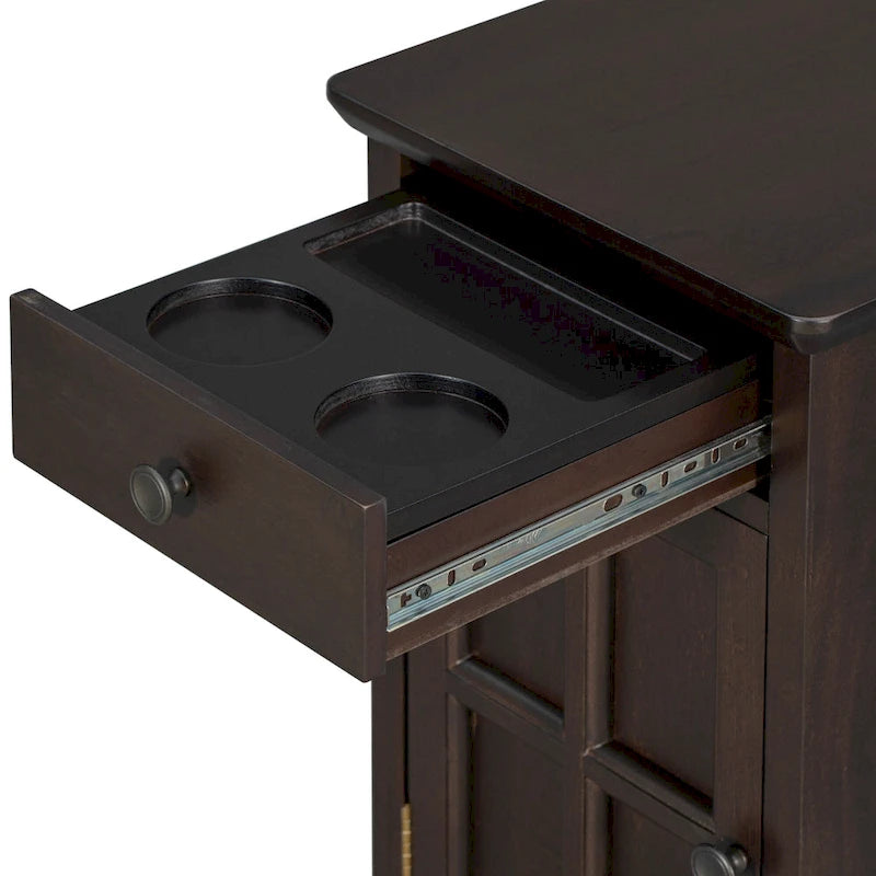 Table d'appoint étroite multifonctionnelle classique vintage avec ports USB et 1 tiroir avec porte-gobelets, table d'appoint de canapé