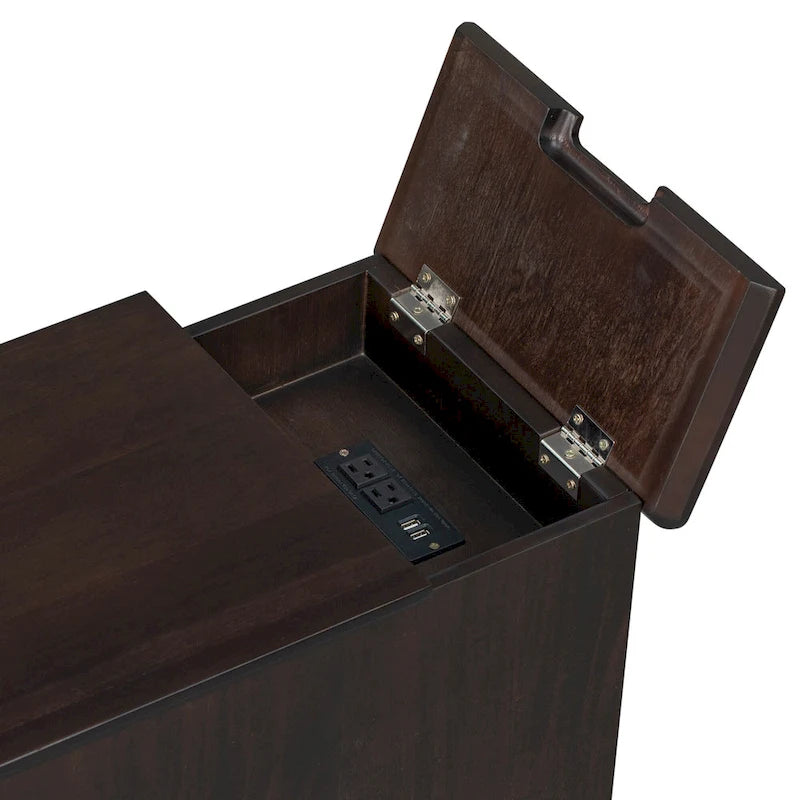 Table d'appoint étroite multifonctionnelle classique vintage avec ports USB et 1 tiroir avec porte-gobelets, table d'appoint de canapé