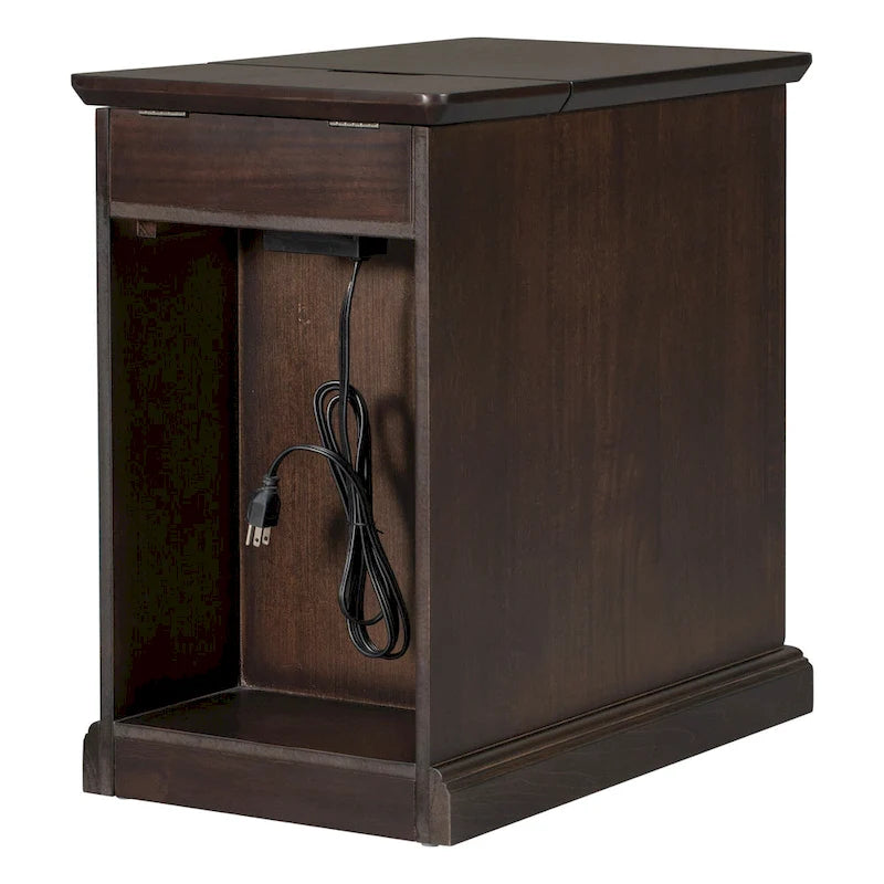 Table d'appoint étroite multifonctionnelle classique vintage avec ports USB et 1 tiroir avec porte-gobelets, table d'appoint de canapé