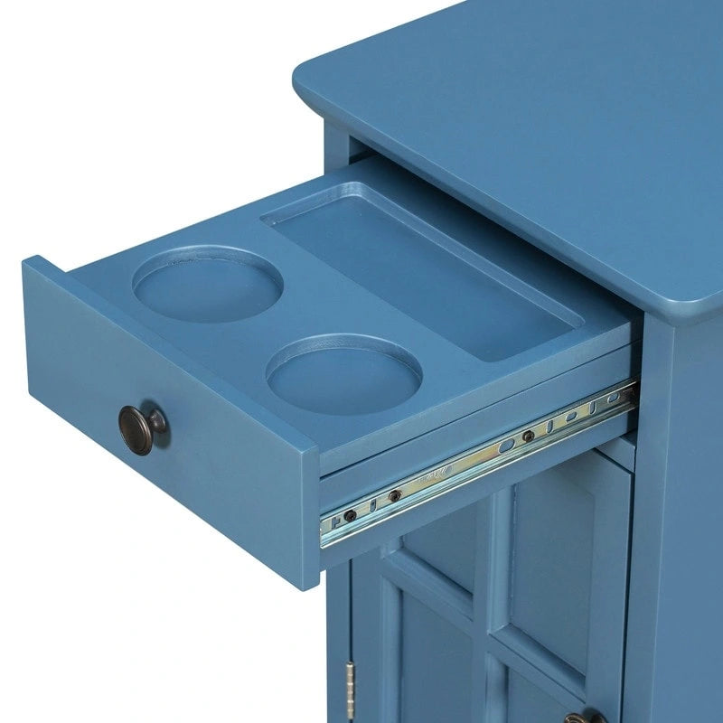 Table d'appoint étroite multifonctionnelle classique vintage avec ports USB et 1 tiroir avec porte-gobelets, table d'appoint de canapé