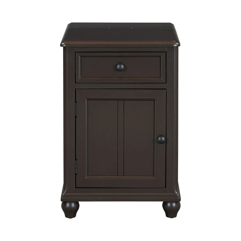 Table d'appoint étroite multifonctionnelle classique vintage avec ports USB et 1 tiroir avec porte-gobelets, table d'appoint de canapé