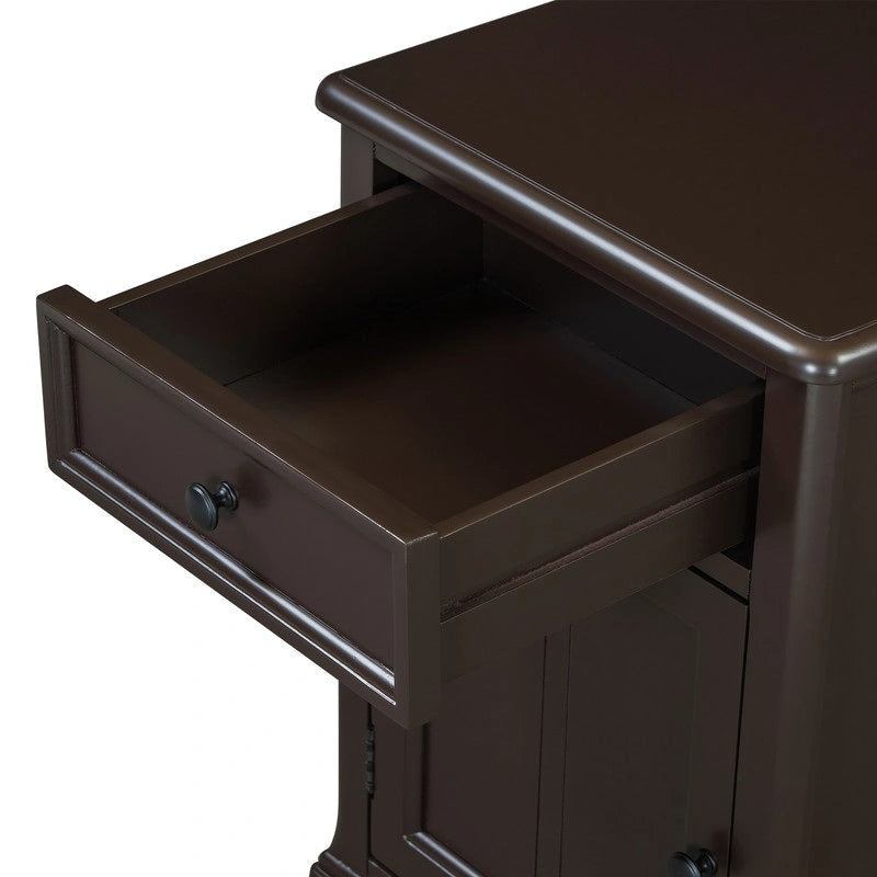 Table d'appoint étroite multifonctionnelle classique vintage avec ports USB et 1 tiroir avec porte-gobelets, table d'appoint de canapé