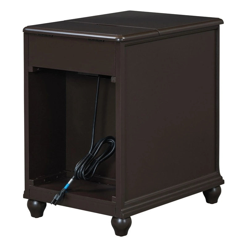 Table d'appoint étroite multifonctionnelle classique vintage avec ports USB et 1 tiroir avec porte-gobelets, table d'appoint de canapé
