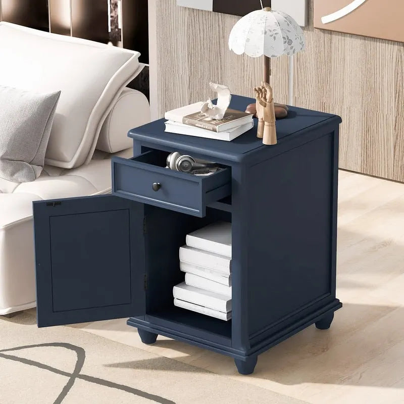 Table d'appoint étroite multifonctionnelle classique vintage avec ports USB et 1 tiroir avec porte-gobelets, table d'appoint de canapé
