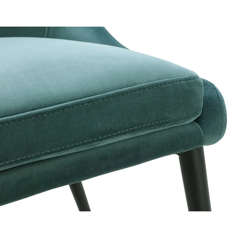 Wils Lot de 2 chaises de salle à manger 50 cm, velours vert, pieds effilés en métal noir