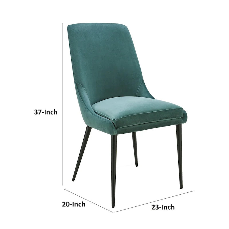 Wils Lot de 2 chaises de salle à manger 50 cm, velours vert, pieds effilés en métal noir