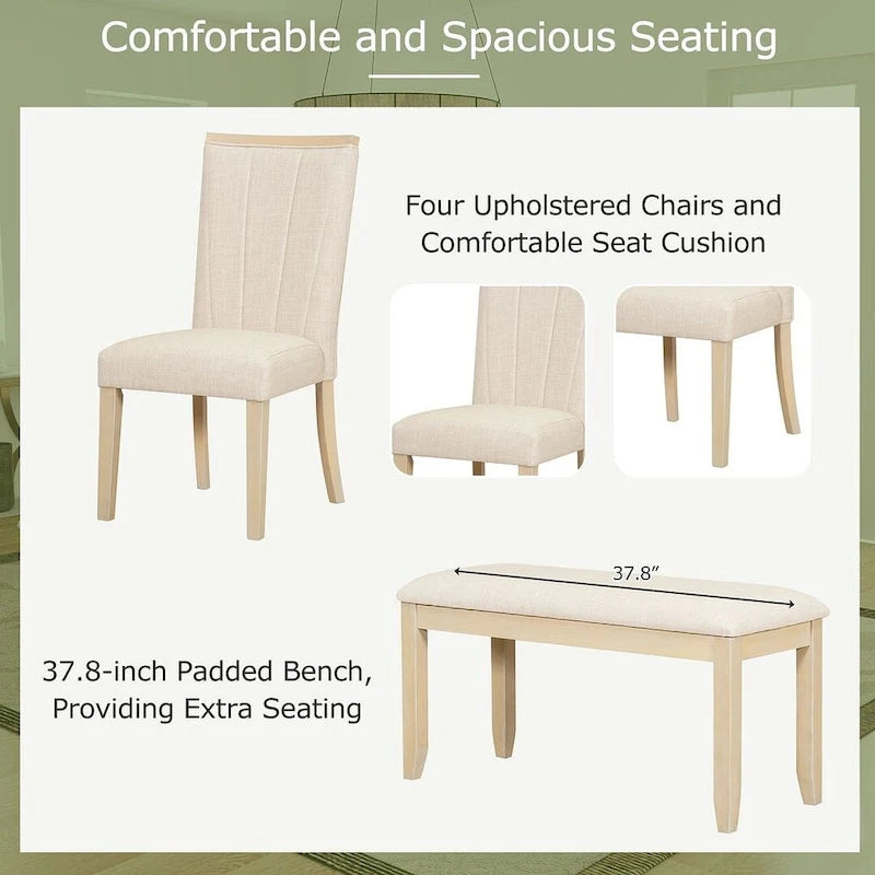 Ensemble de salle à manger contemporain 6 pièces extensible en bois avec banc rembourré et 4 chaises de salle à manger