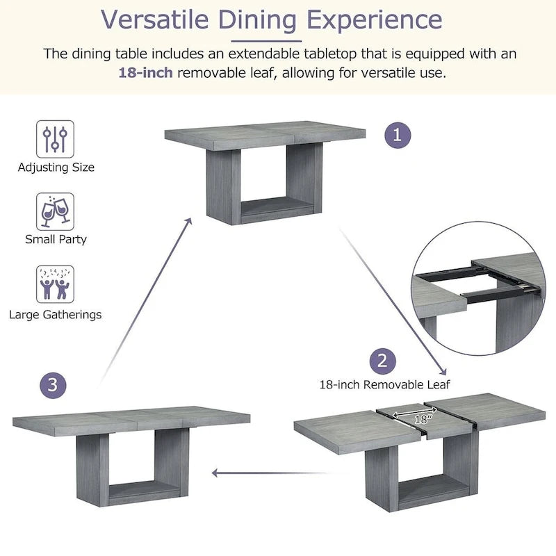 Ensemble de salle à manger contemporain 6 pièces extensible en bois avec banc rembourré et 4 chaises de salle à manger