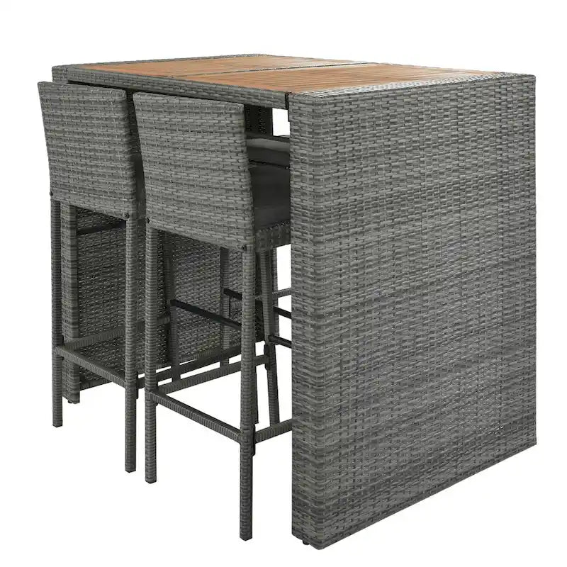 Ensemble de salle à manger, 5 pièces, ensemble en osier d'extérieur, bois d'acacia, marron et gris