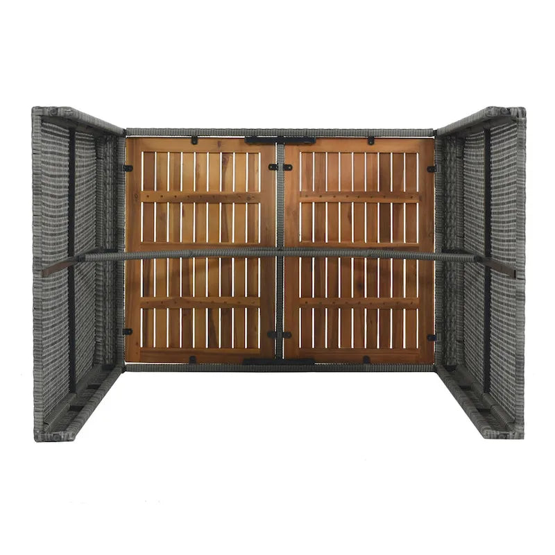 Ensemble de salle à manger, 5 pièces, ensemble en osier d'extérieur, bois d'acacia, marron et gris