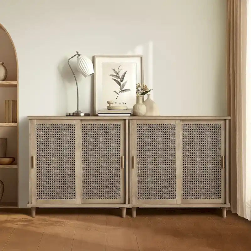 Art Leon Bahut de rangement buffet en rotin cannage naturel (lot de 2)
