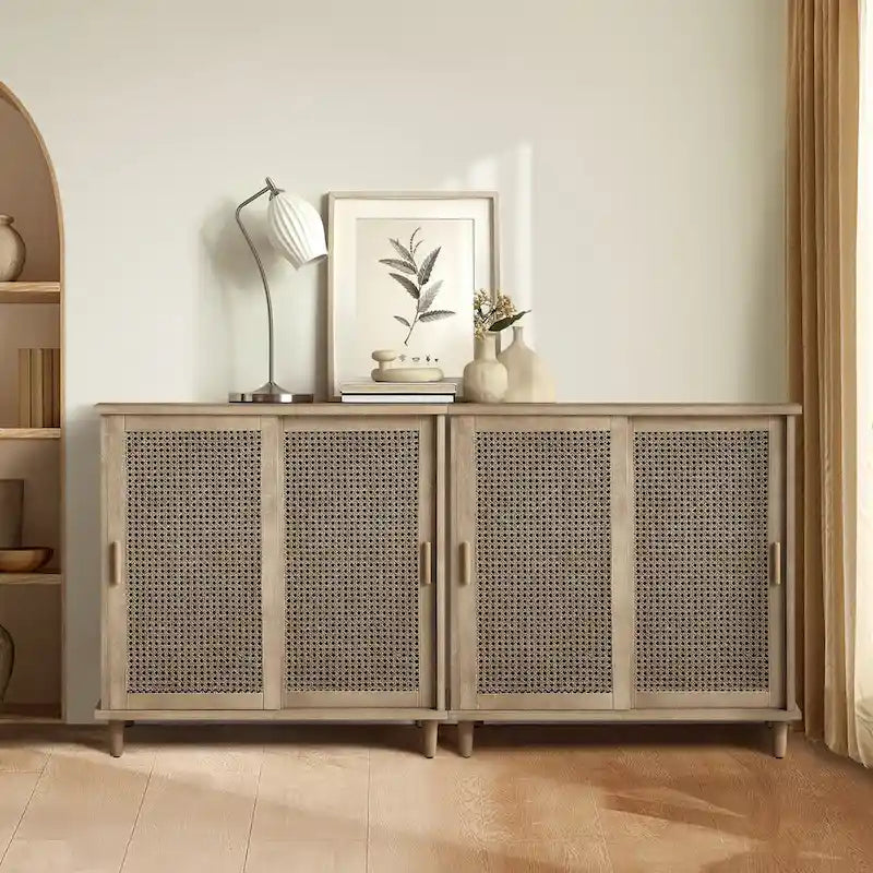 Art Leon Bahut de rangement buffet en rotin cannage naturel (lot de 2)
