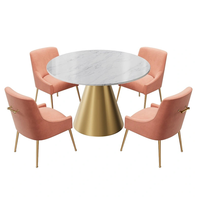 Ensemble de table à manger en métal à plateau en marbre de 48 po avec chaises de salle à manger en velours