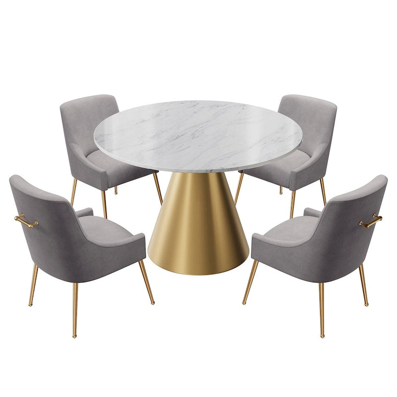 Ensemble de table à manger en métal à plateau en marbre de 48 po avec chaises de salle à manger en velours
