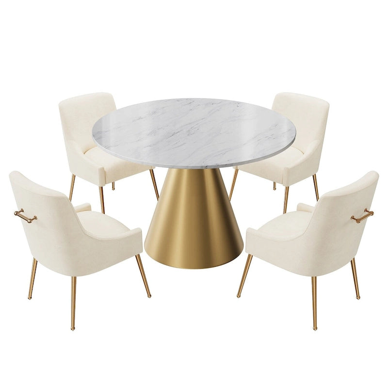 Ensemble de table à manger en métal à plateau en marbre de 48 po avec chaises de salle à manger en velours
