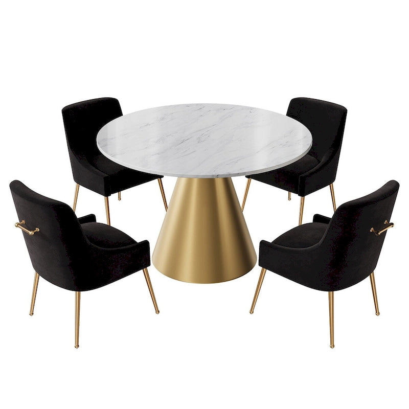 Ensemble de table à manger en métal à plateau en marbre de 48 po avec chaises de salle à manger en velours