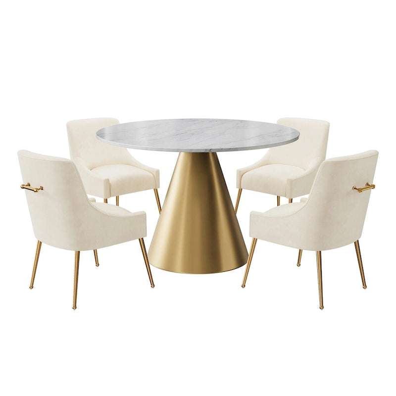 Ensemble de table à manger en métal à plateau en marbre de 48 po avec chaises de salle à manger en velours