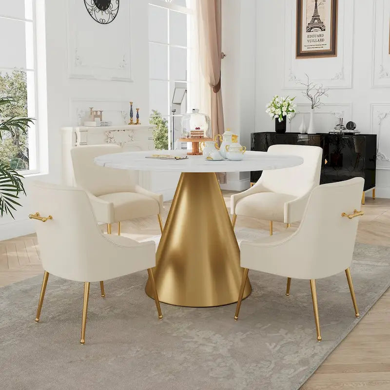Ensemble de table à manger en métal à plateau en marbre de 48 po avec chaises de salle à manger en velours