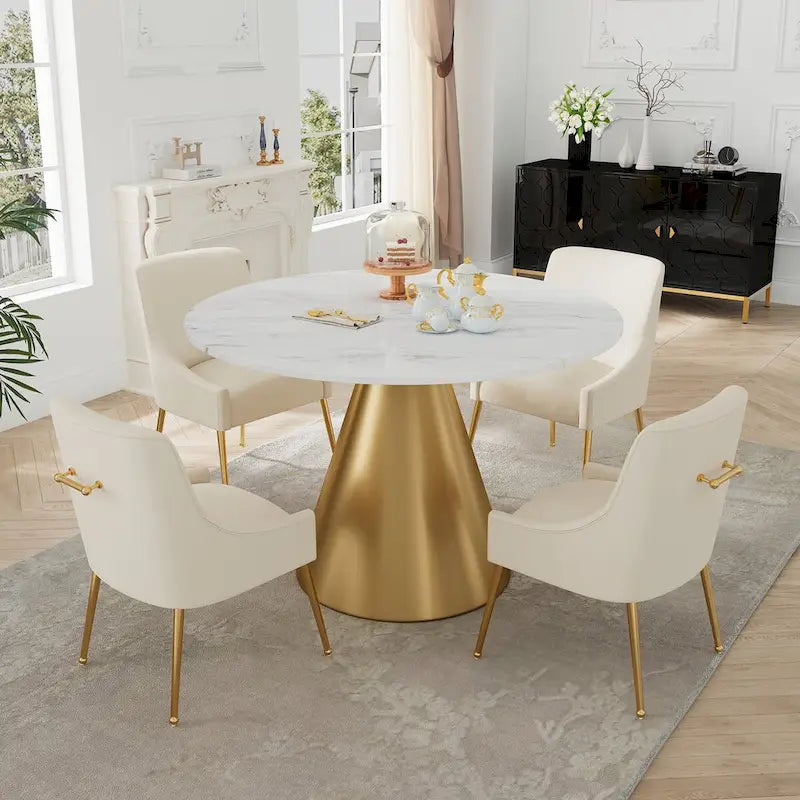 Ensemble de table à manger en métal à plateau en marbre de 48 po avec chaises de salle à manger en velours