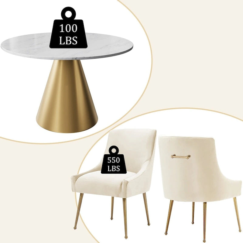 Ensemble de table à manger en métal à plateau en marbre de 48 po avec chaises de salle à manger en velours