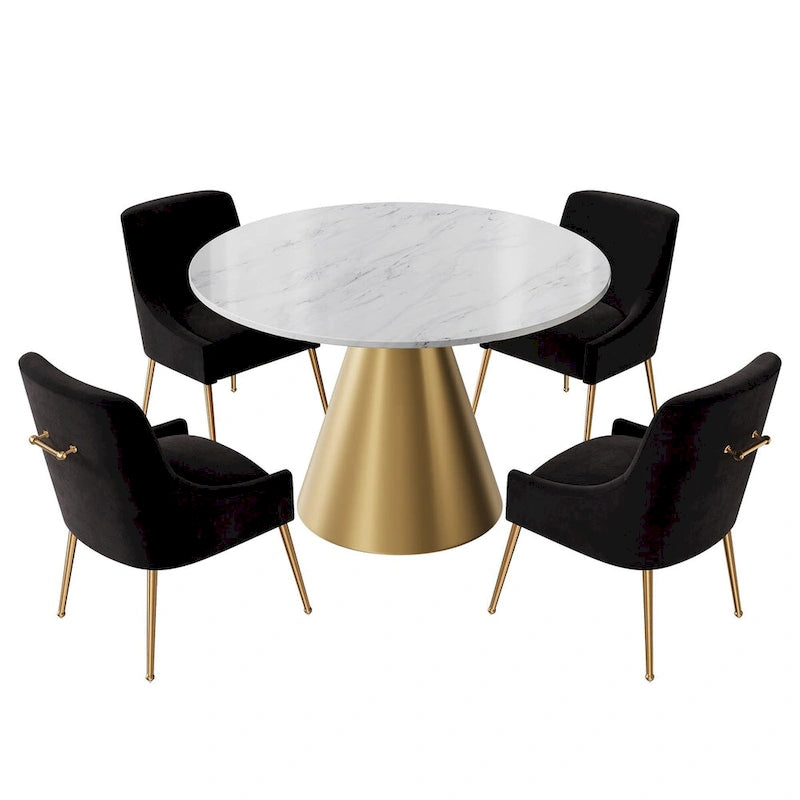 Ensemble de table à manger en métal à plateau en marbre de 48 po avec chaises de salle à manger en velours