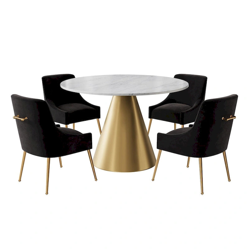 Ensemble de table à manger en métal à plateau en marbre de 48 po avec chaises de salle à manger en velours