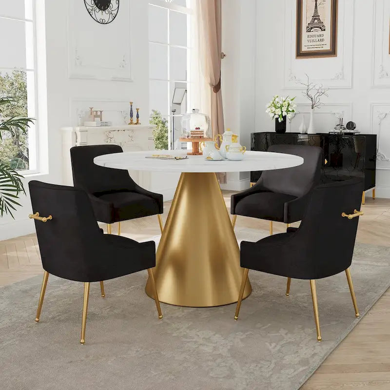 Ensemble de table à manger en métal à plateau en marbre de 48 po avec chaises de salle à manger en velours