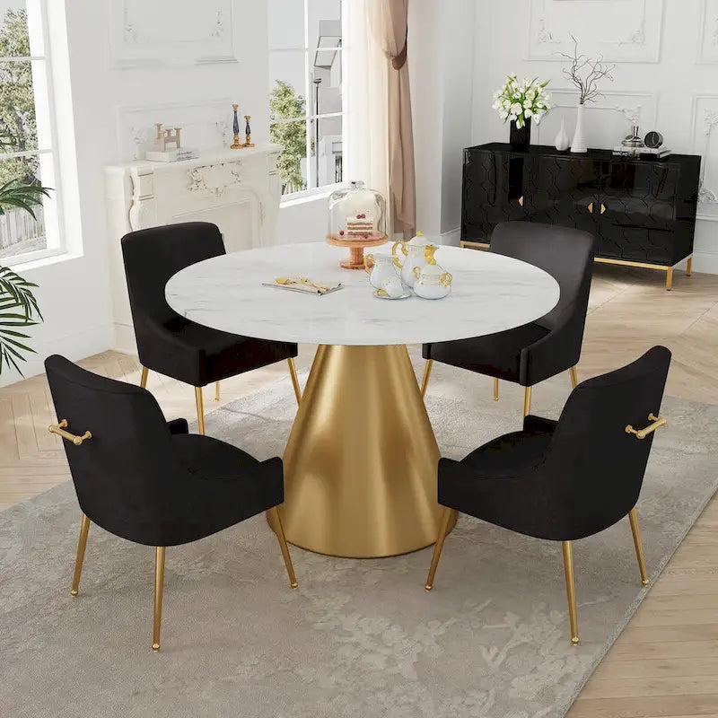Ensemble de table à manger en métal à plateau en marbre de 48 po avec chaises de salle à manger en velours