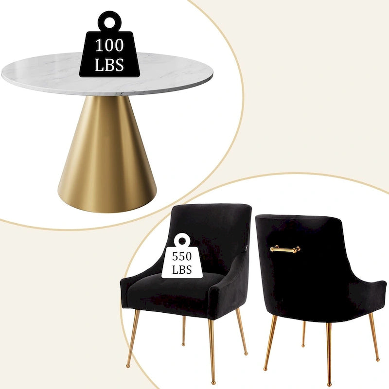 Ensemble de table à manger en métal à plateau en marbre de 48 po avec chaises de salle à manger en velours