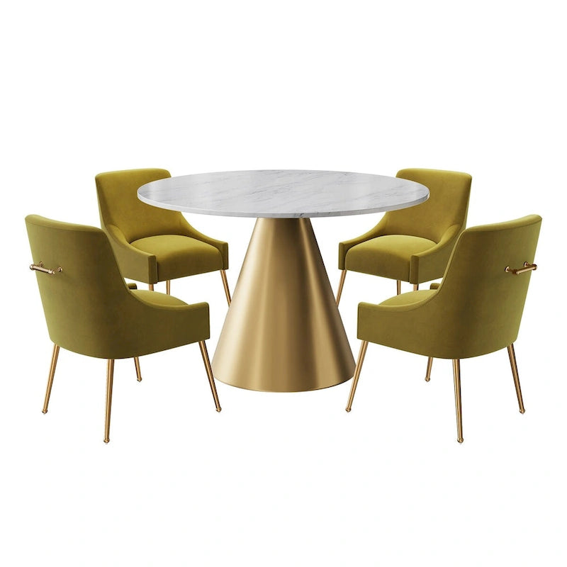 Ensemble de table à manger en métal à plateau en marbre de 48 po avec chaises de salle à manger en velours