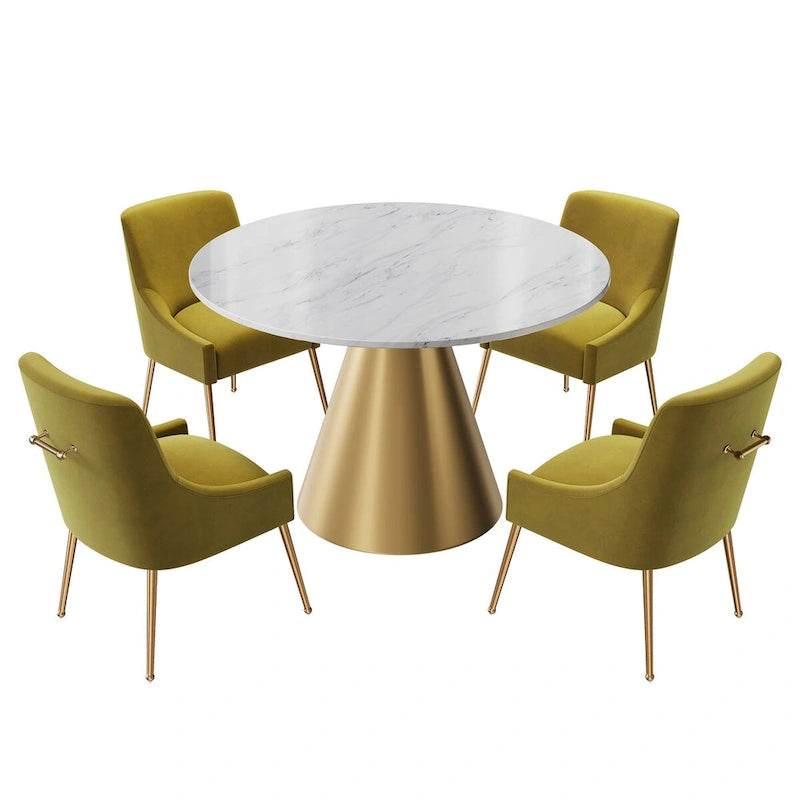 Ensemble de table à manger en métal à plateau en marbre de 48 po avec chaises de salle à manger en velours
