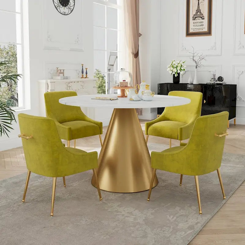 Ensemble de table à manger en métal à plateau en marbre de 48 po avec chaises de salle à manger en velours