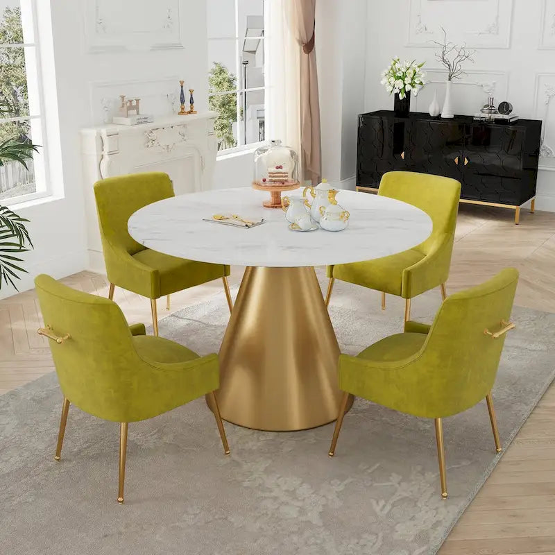 Ensemble de table à manger en métal à plateau en marbre de 48 po avec chaises de salle à manger en velours