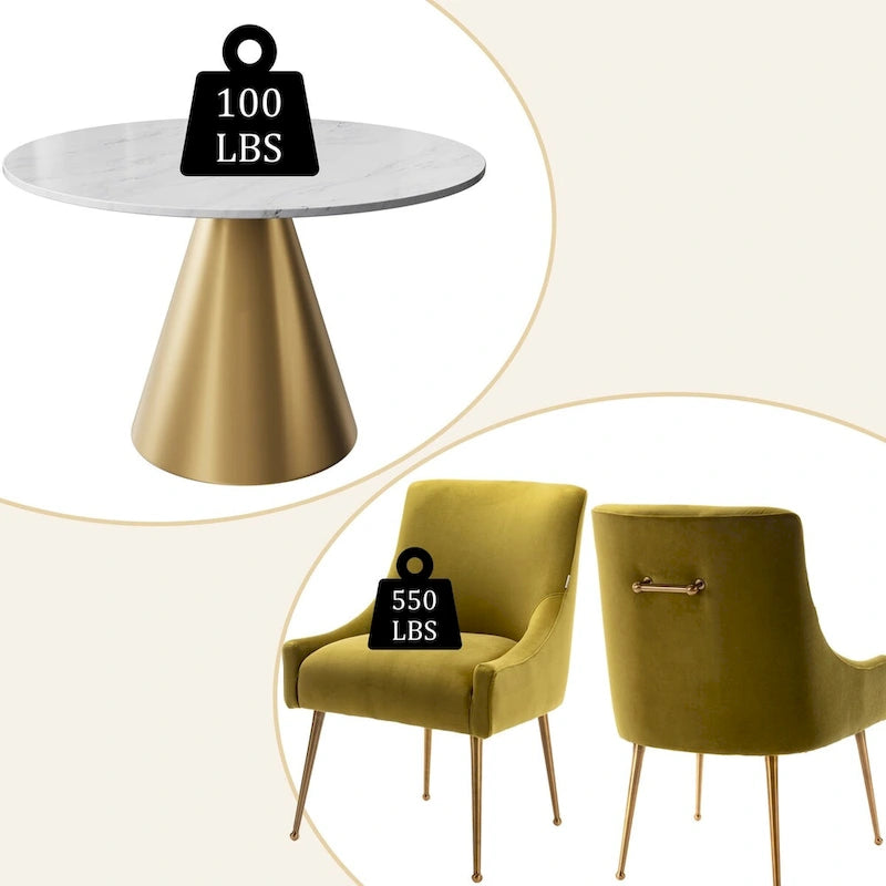 Ensemble de table à manger en métal à plateau en marbre de 48 po avec chaises de salle à manger en velours