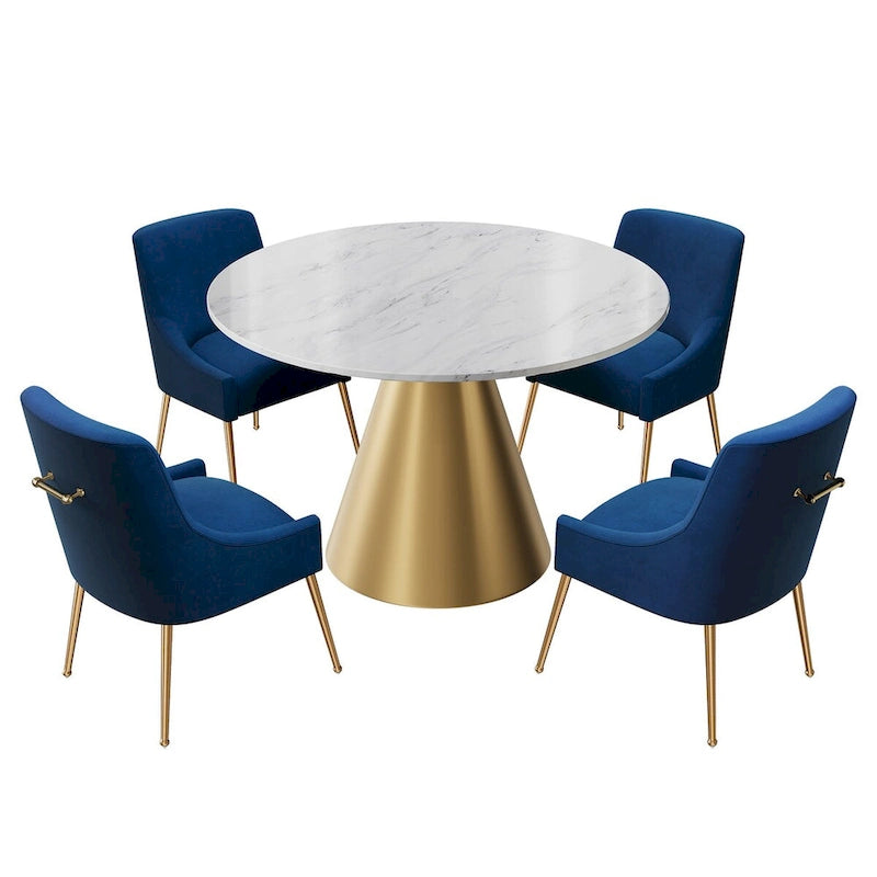 Ensemble de table à manger en métal à plateau en marbre de 48 po avec chaises de salle à manger en velours
