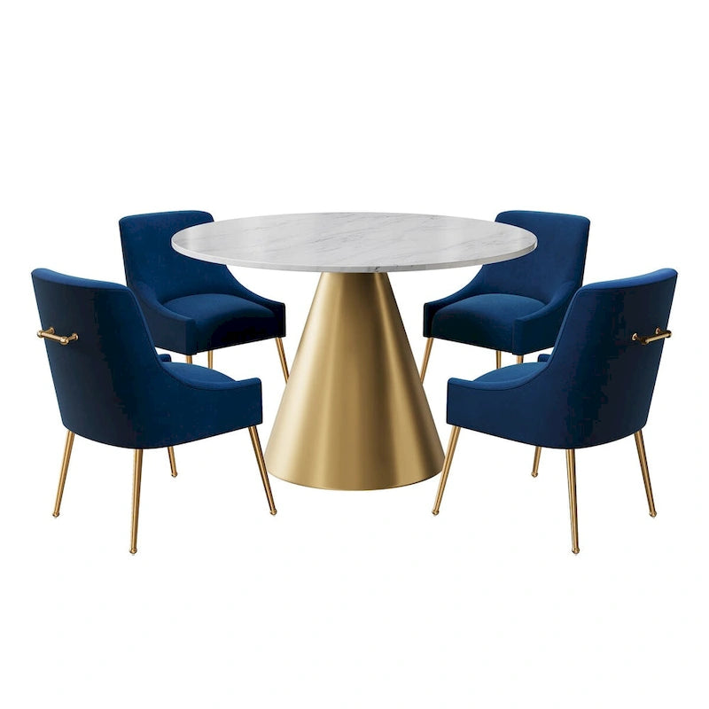 Ensemble de table à manger en métal à plateau en marbre de 48 po avec chaises de salle à manger en velours