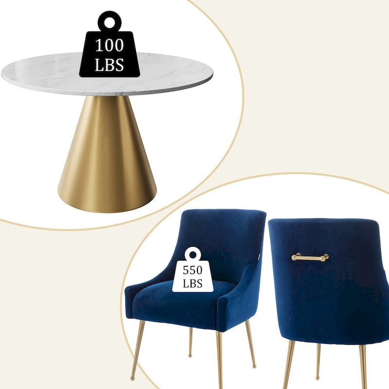 Ensemble de table à manger en métal à plateau en marbre de 48 po avec chaises de salle à manger en velours