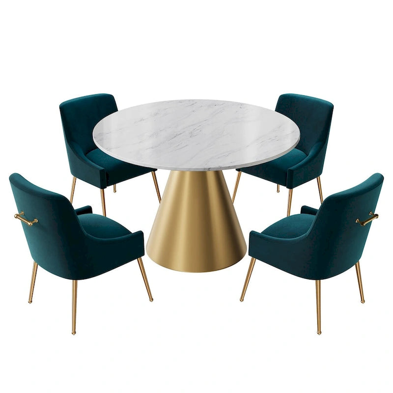 Ensemble de table à manger en métal à plateau en marbre de 48 po avec chaises de salle à manger en velours