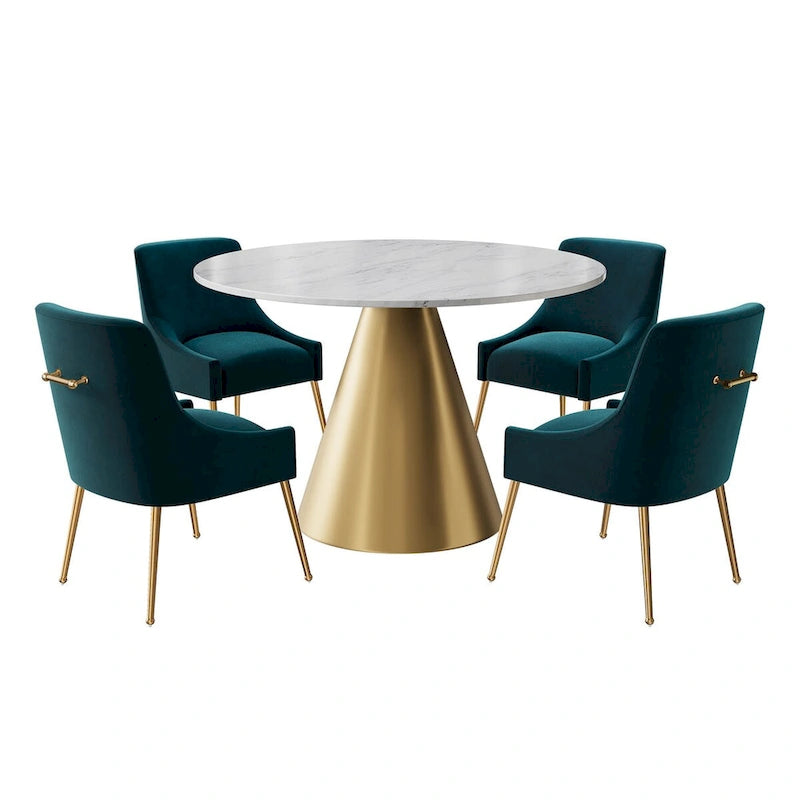 Ensemble de table à manger en métal à plateau en marbre de 48 po avec chaises de salle à manger en velours