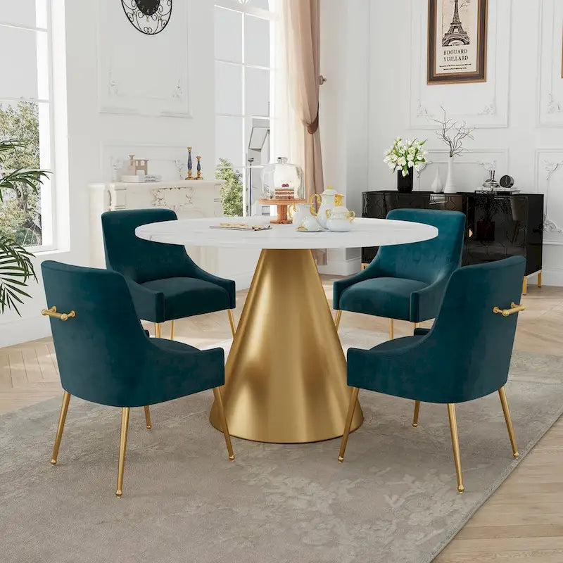 Ensemble de table à manger en métal à plateau en marbre de 48 po avec chaises de salle à manger en velours