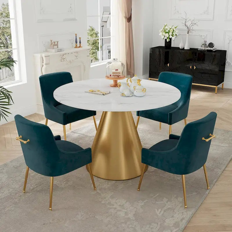 Ensemble de table à manger en métal à plateau en marbre de 48 po avec chaises de salle à manger en velours