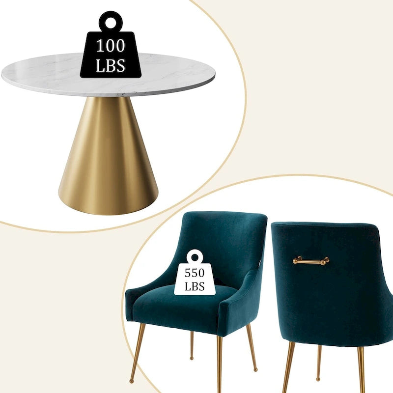 Ensemble de table à manger en métal à plateau en marbre de 48 po avec chaises de salle à manger en velours