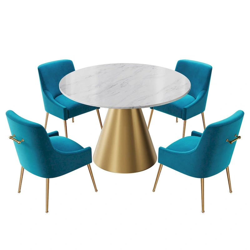 Ensemble de table à manger en métal à plateau en marbre de 48 po avec chaises de salle à manger en velours