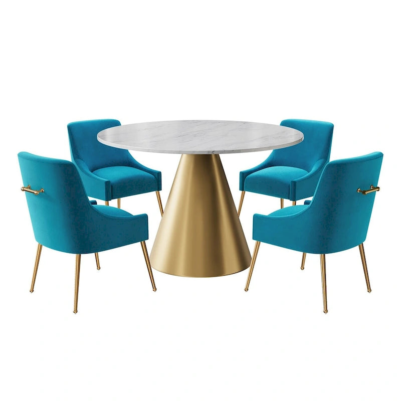 Ensemble de table à manger en métal à plateau en marbre de 48 po avec chaises de salle à manger en velours