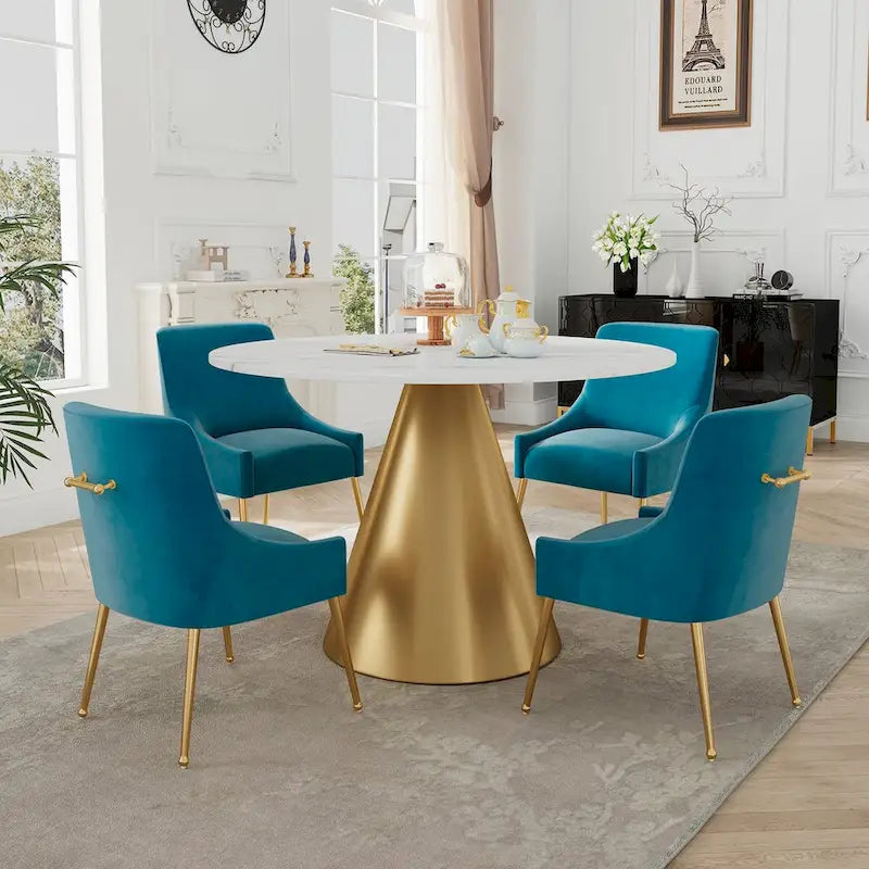 Ensemble de table à manger en métal à plateau en marbre de 48 po avec chaises de salle à manger en velours