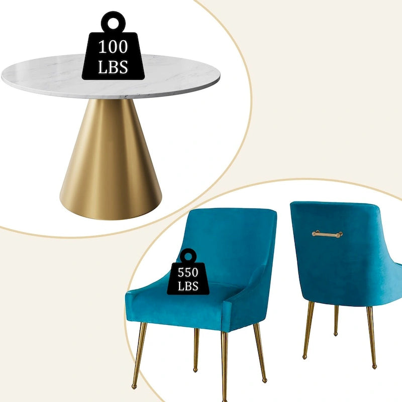 Ensemble de table à manger en métal à plateau en marbre de 48 po avec chaises de salle à manger en velours